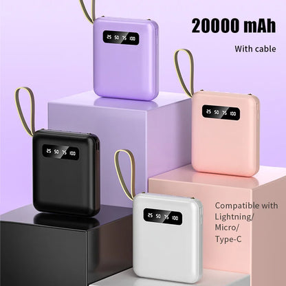20000mAh Portable Power Bank with Built-in Cables
