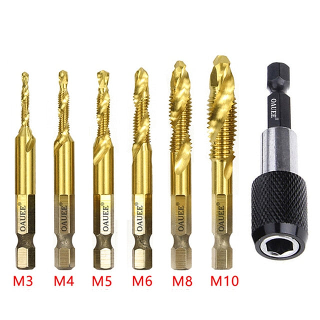 1/2/3/6Pcs Tap Drill Bit Hex Shank Titanium Plated HSS Screw Thread