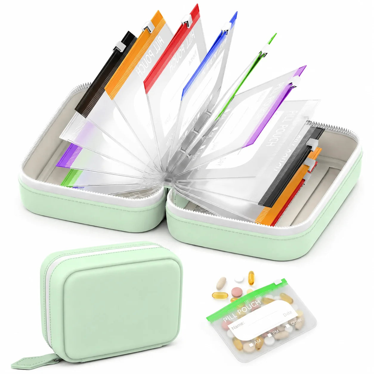 Travel Pill Organiser with 14 Reusable Pouches