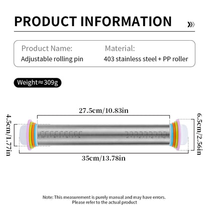 13.78 Inch Stainless Steel Adjustable Rolling Pin