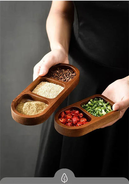 Solid Wood Divided Sauce Dish