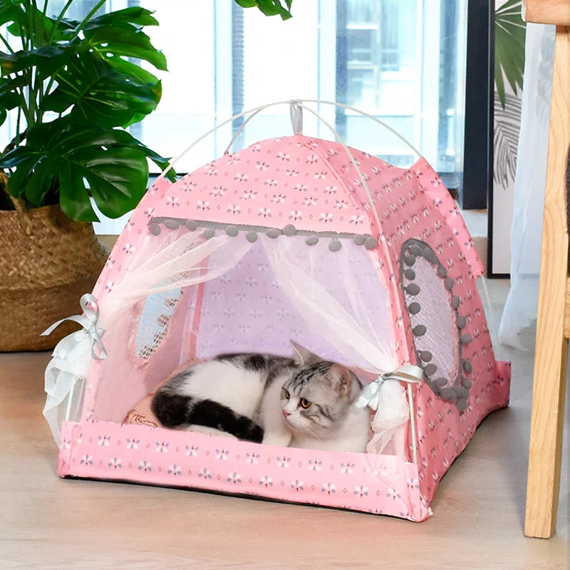 Semi-Enclosed Flower Pet Tent Bed