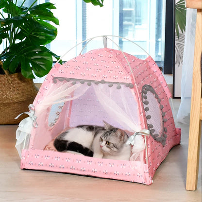 Semi-Enclosed Flower Pet Tent Bed
