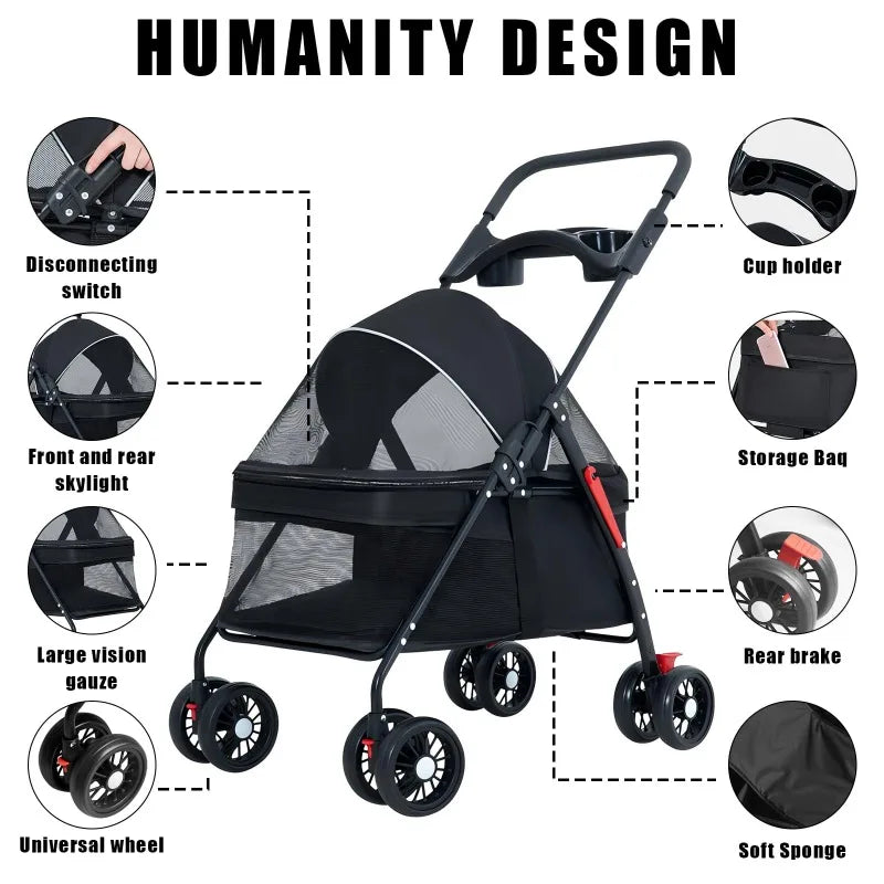 Foldable Pet Stroller for Dogs & Cats