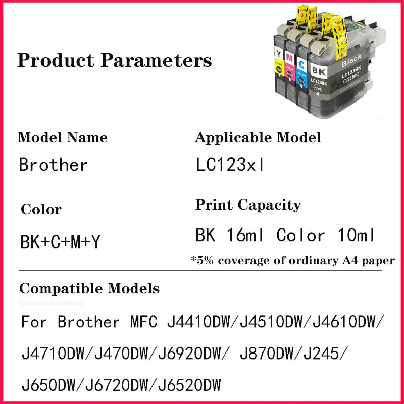 Replacement LC121 & LC123 Ink Cartridge Set for Brother Printers