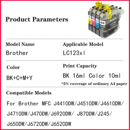 Replacement LC121 & LC123 Ink Cartridge Set for Brother Printers