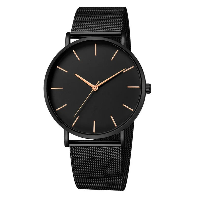 TVK Men's Ultra Thin Black Stainless Steel Quartz Watch