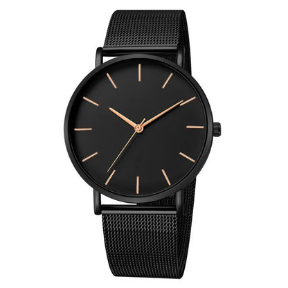 TVK Men's Ultra Thin Black Stainless Steel Quartz Watch