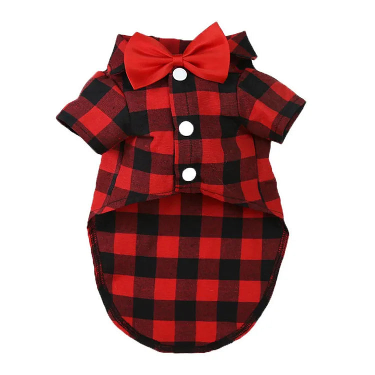 Plaid Dog Shirt with Bow Tie for Small & Medium Pets
