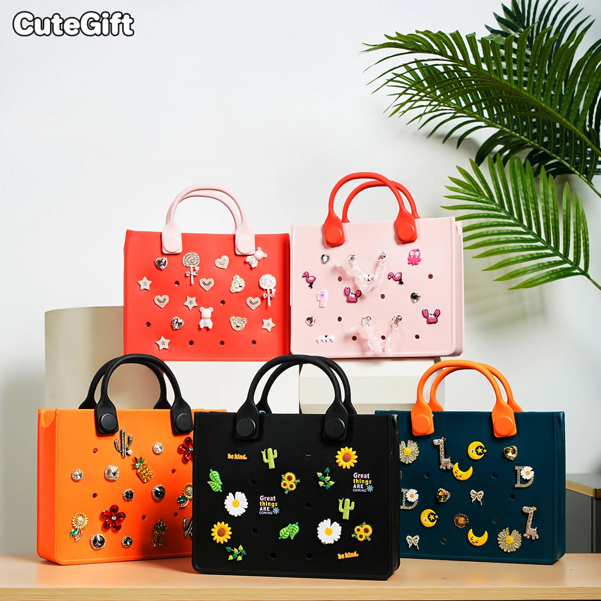 Waterproof EVA Tote Bag with Charm Holes