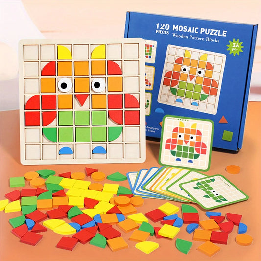 120Pcs Wooden Mosaic Puzzle Montessori Toy For Kids