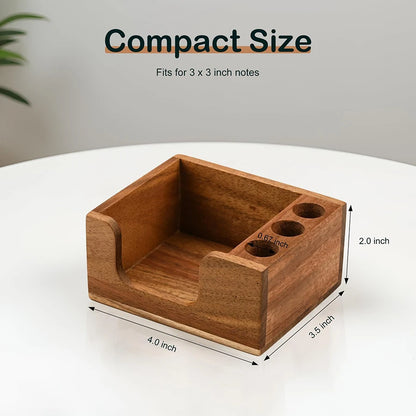Wooden Desk Organizer with Pen Holders & Note Storage