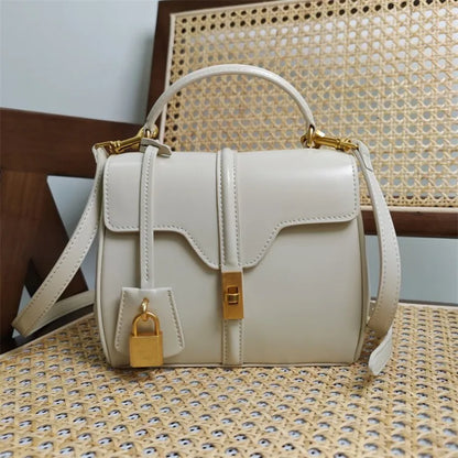 Genuine Split Leather Top Handle Satchel Bag