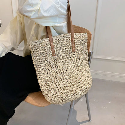Handmade Woven Straw Beach Tote Bag