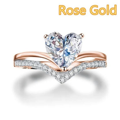 Delicate Silver Color White Zircon Stones Heart Ring