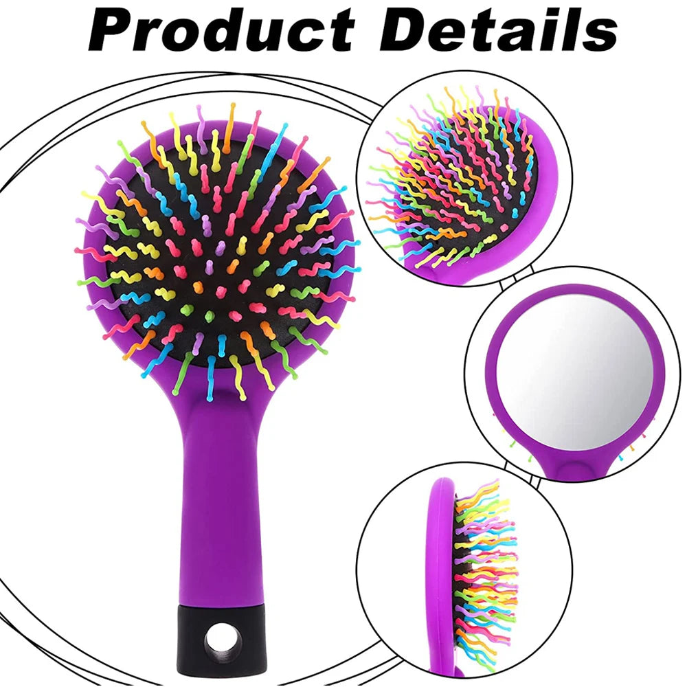 Rainbow Air Volume Paddle Hair Comb With Makeup Mirror