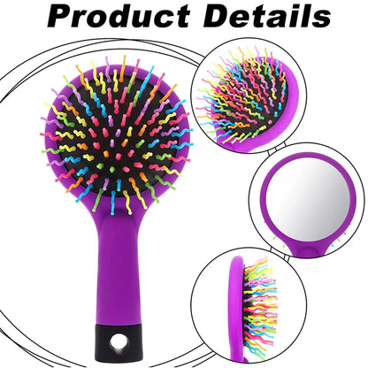 Rainbow Air Volume Paddle Hair Comb With Makeup Mirror