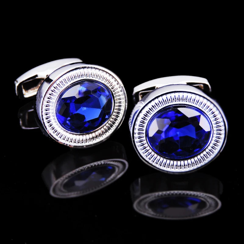 Novelty Luxury Blue White Crystal Cufflinks
