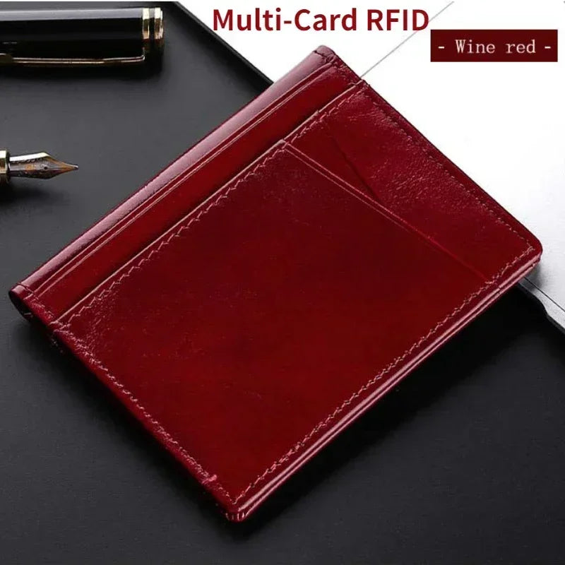 100% Genuine Leather Mini Credit Card Holder Wallet