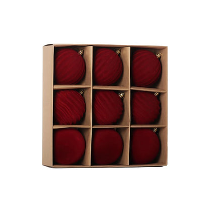 9-Piece Dark Green Velvet Christmas Bauble Set