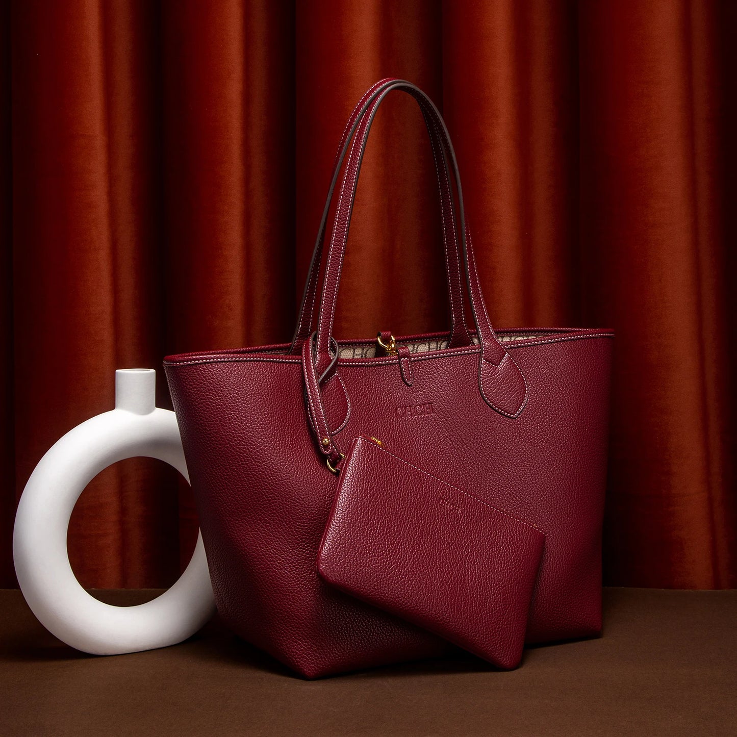 Women’s PU Leather Tote Bag with Matching Pouch