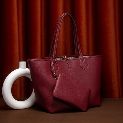 Women’s PU Leather Tote Bag with Matching Pouch