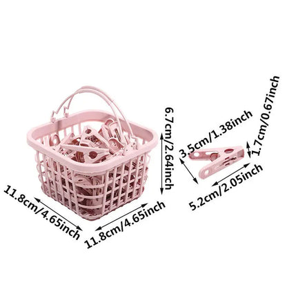 Plastic Clothespins with Storage Basket for Laundry & Home