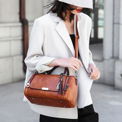 Vintage PU Leather Boston Handbag