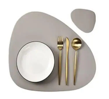 Inyahome Irregular PU Leather Placemat Set with Coaster