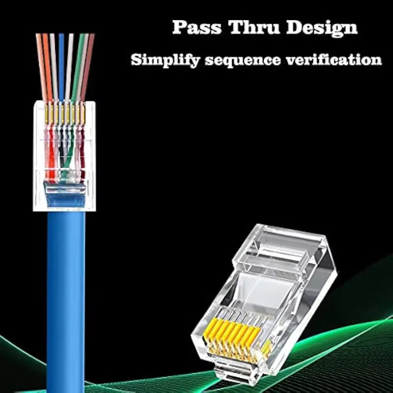 Pass-Through RJ45 Network Cable Connectors for Cat5e & Cat6 Ethernet Cables
