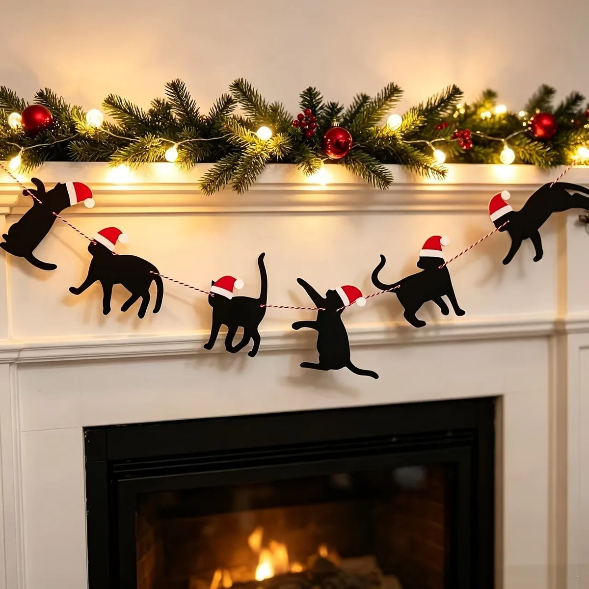 Black Cat Christmas Hanging Banner