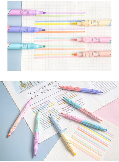 KissButy 6Pcs/Set Highlighter Pen Set Double headed