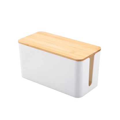 Bamboo Cable Management Storage Box