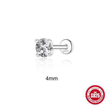 925 Sterling Silver Round Moissanite Stud Earring