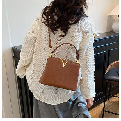 Buckled Leather Shoulder Handbag