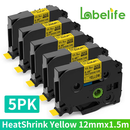 Labelife 5-Pack Compatible Brother P-Touch Label Tape Set