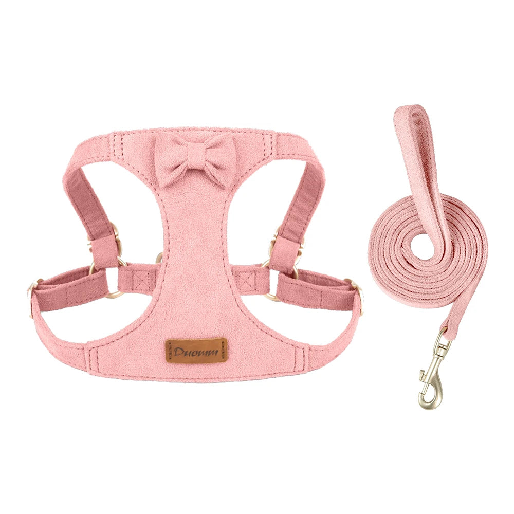 Premium Suede Dog Harness & Leash Set for Small Dogs