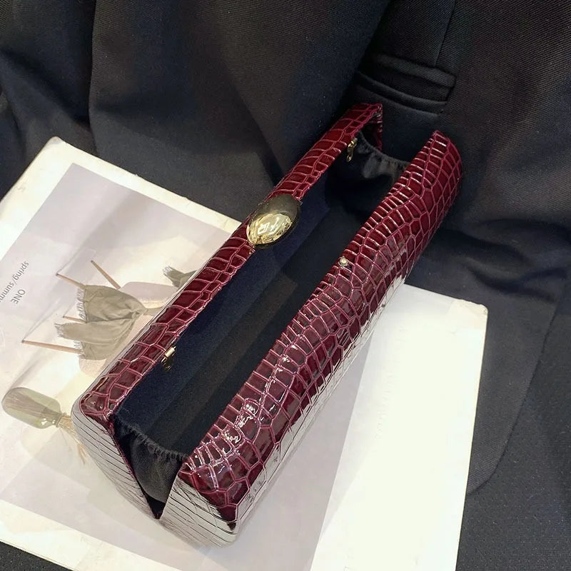 Burgundy Croc-Embossed Evening Clutch