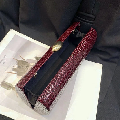 Burgundy Croc-Embossed Evening Clutch