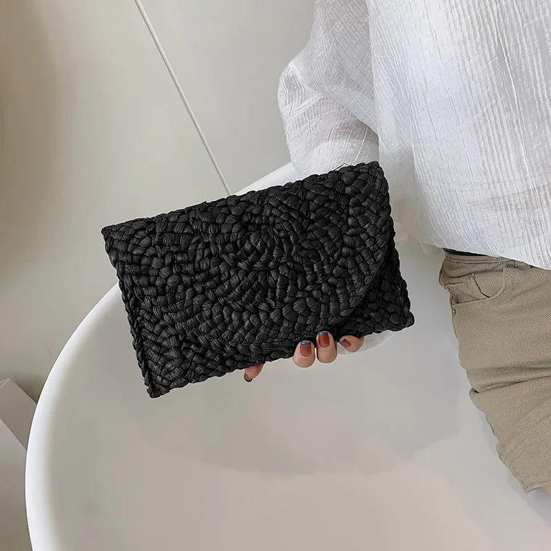 Women’s Handwoven Straw Envelope Clutch Bag