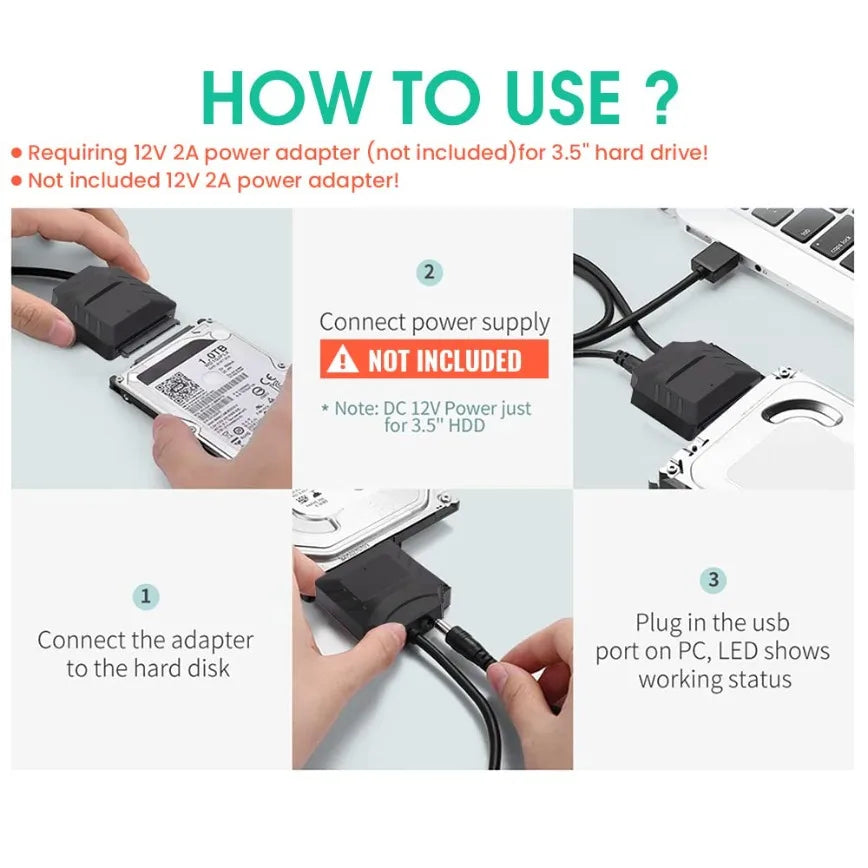 USB 3.0 to SATA Adapter Cable for 2.5" & 3.5" SSD/HDD
