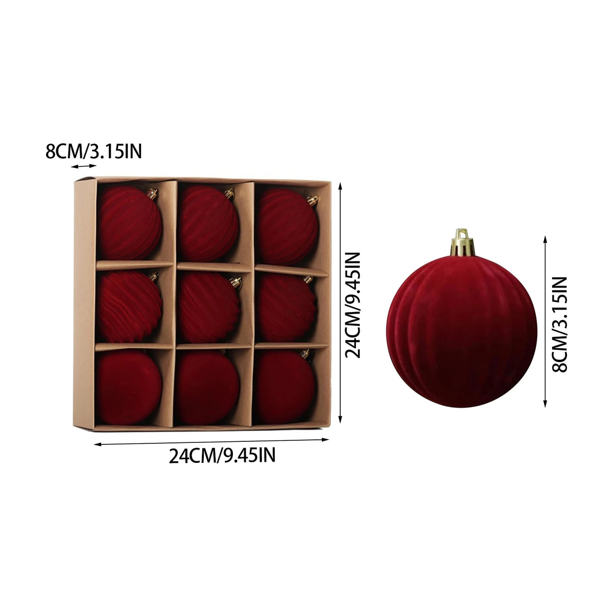 9-Piece Dark Green Velvet Christmas Bauble Set