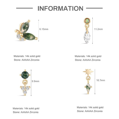 14K Solid Gold Cartilage Stud Earrings