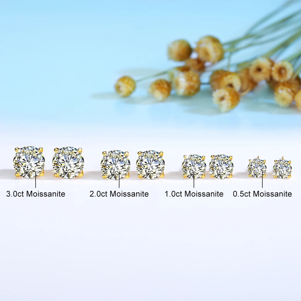 14K Gold Moissanite Stud Earrings