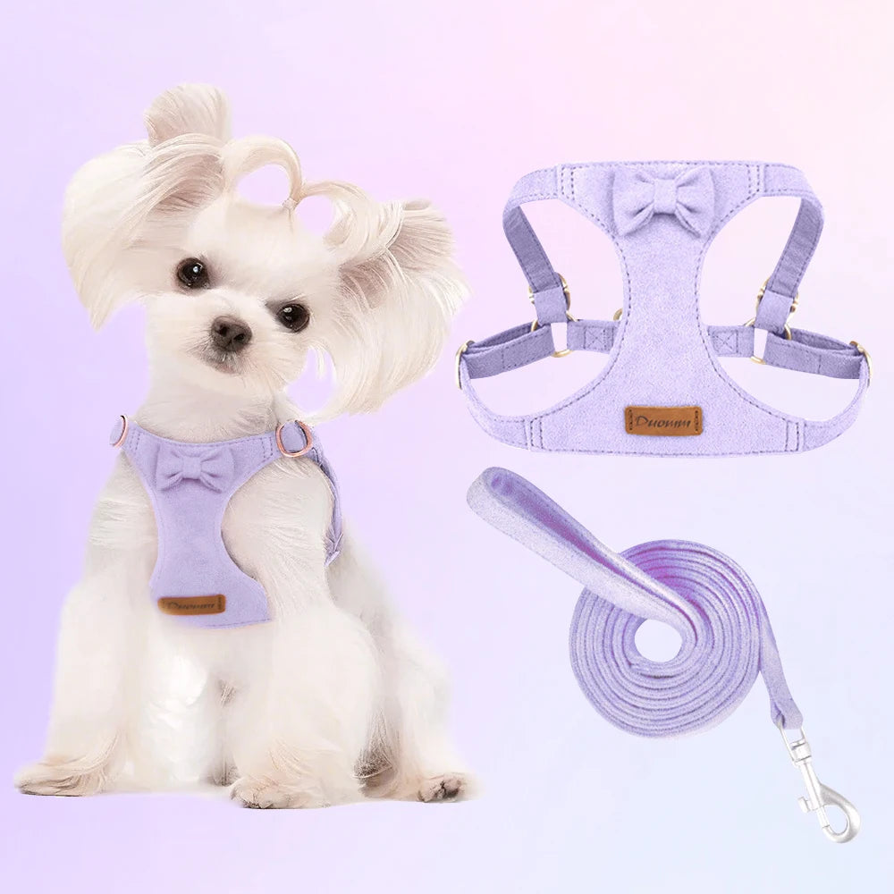 Premium Suede Dog Harness & Leash Set for Small Dogs