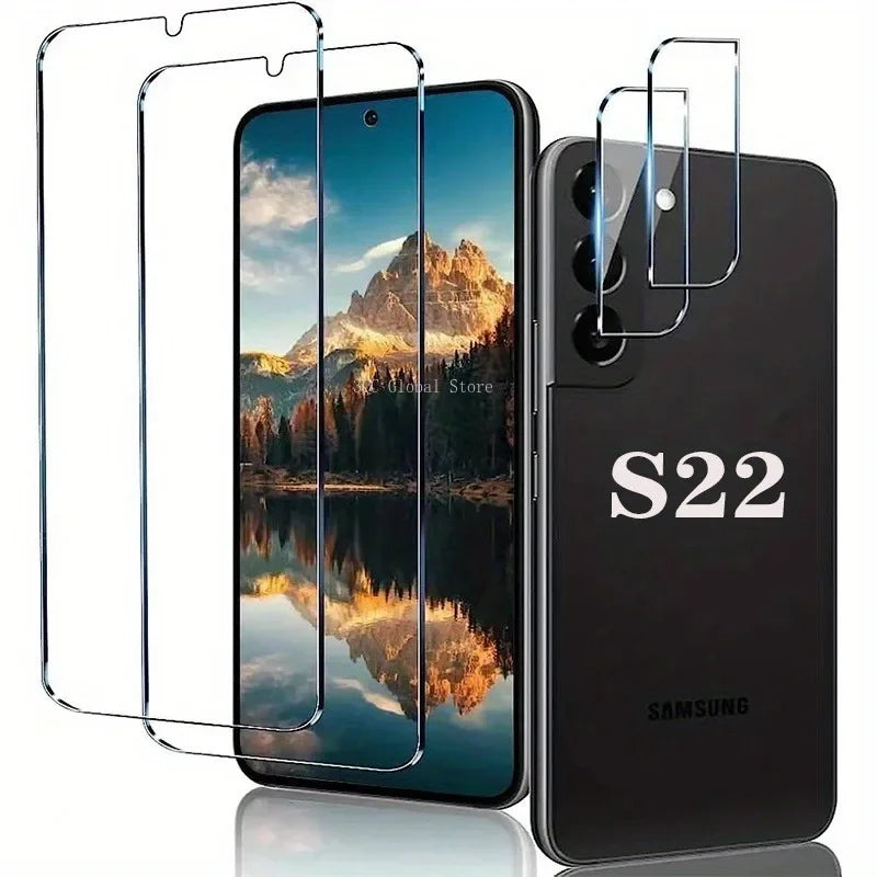 2+2 Pack Screen Camera Protector 9H Tempered Glass For Samsung Galaxy S22 S23