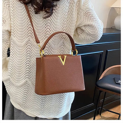 Buckled Leather Shoulder Handbag