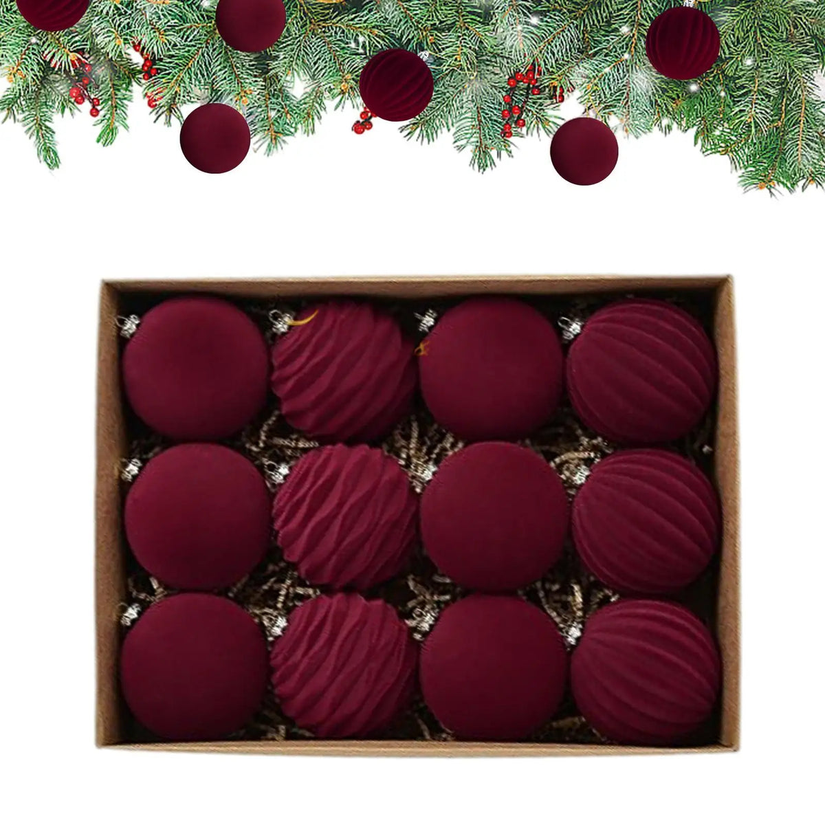 12-Piece Velvet Christmas Bauble Set