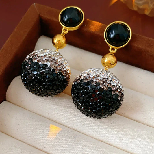 Vintage Exaggerated Round Crystal Drop Earrings