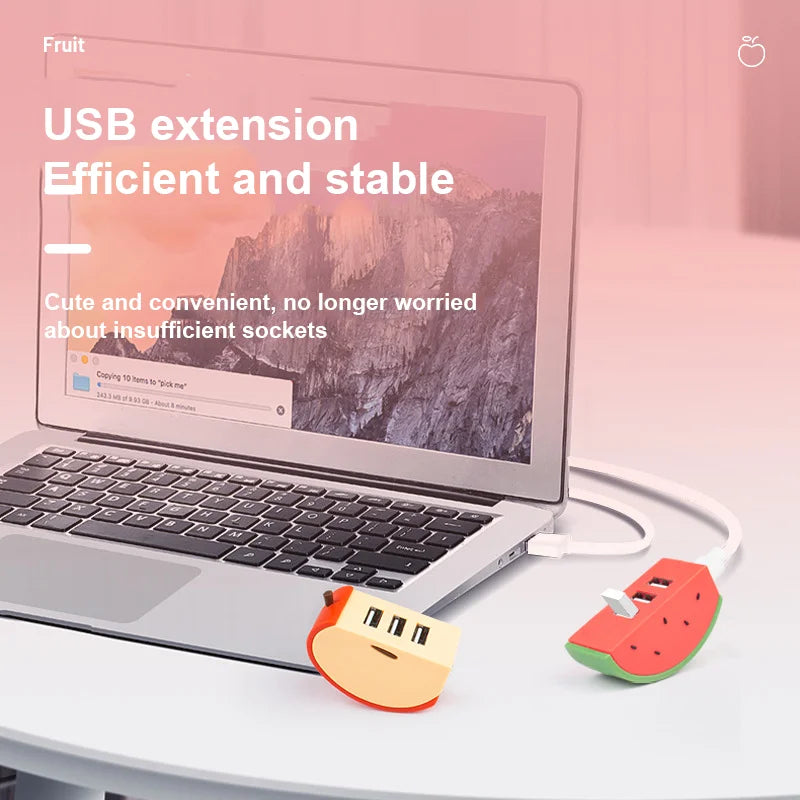 3-Port USB 2.0 Expansion Hub – Cartoon Fruit Design